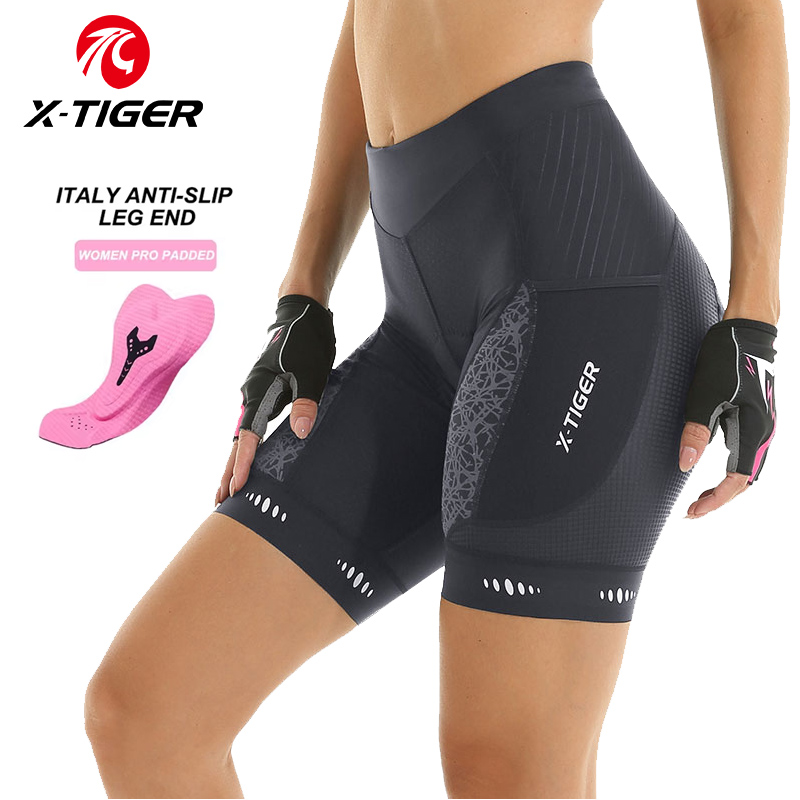Mountain Biking Shorts Women - X-TIGER ผู้หญิงกางเกงขาสั้นขี่จักรยานการแข่งขันโฟมเบาะ MTB จักรยานกางเกงขาสั้นพร้อมกระเป๋าด้านข้างฤดูร้อนสะท้อนแสง Bib Tights